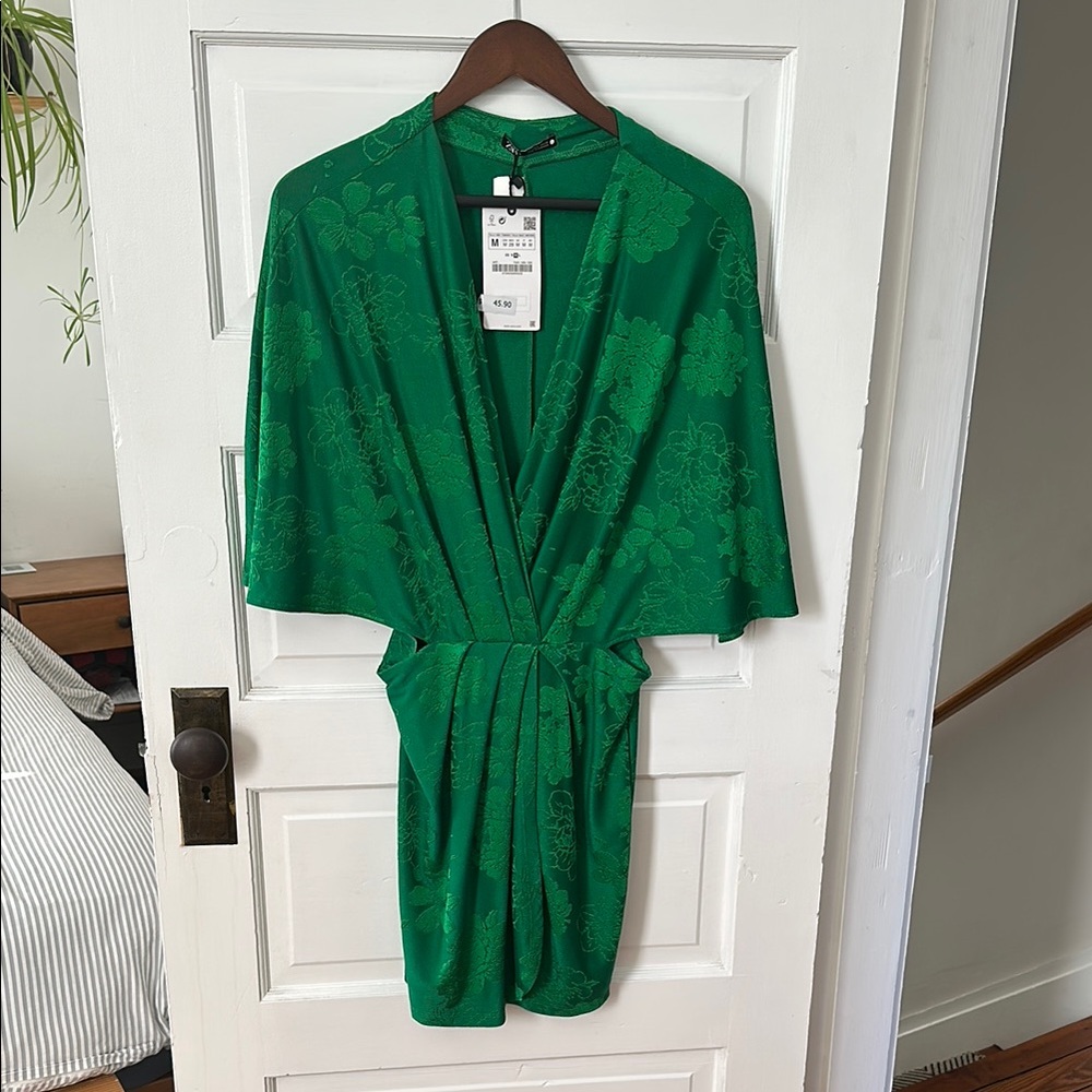 Green Floral Wrap Dress